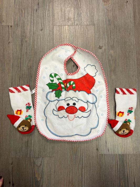 Red/White Playskool 2 pcs Christmas Bib & Sock Set, Infant