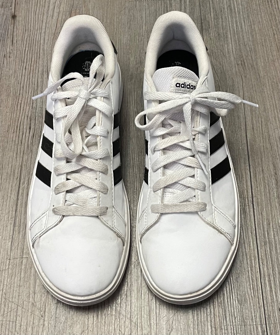 White Adidas Lace Up Sneaker, 7Y