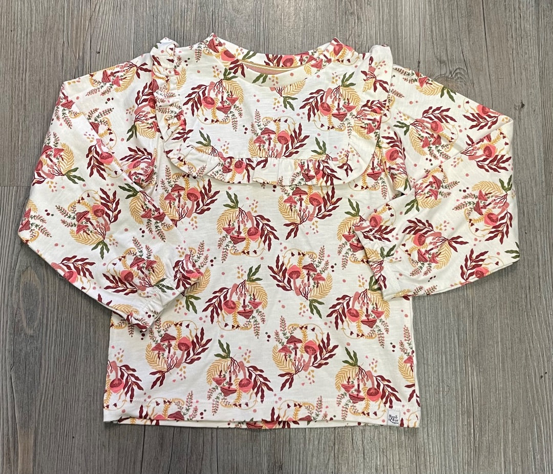 Cream, Pink, Yellow Noppies LS Top Mushroom  print, 4Y