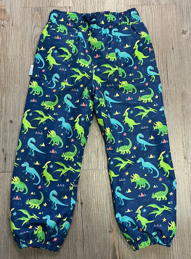 Navy/Green Jan & Jul Dino Fleece Lined Rain Pants, 4Y