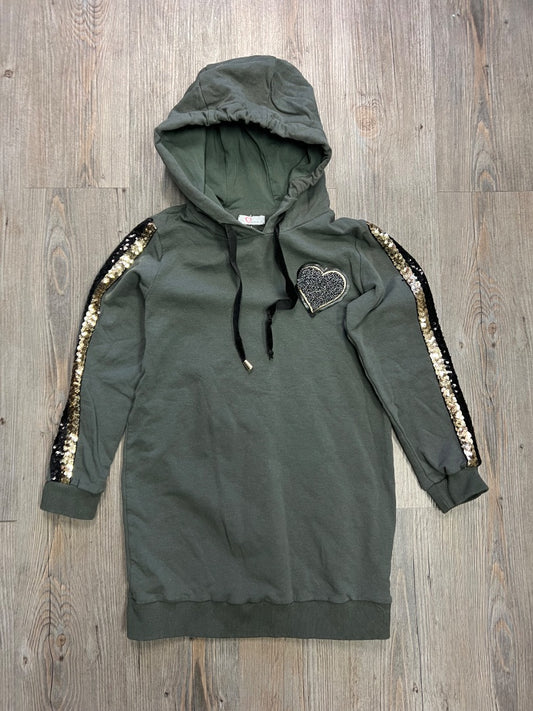 Olive Green Quore Hooded LS Tunic Top, 7-8Y