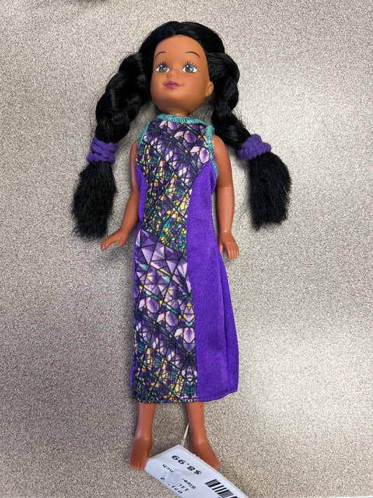 Black Hair Kid Core Purple Dress, 8 inch
