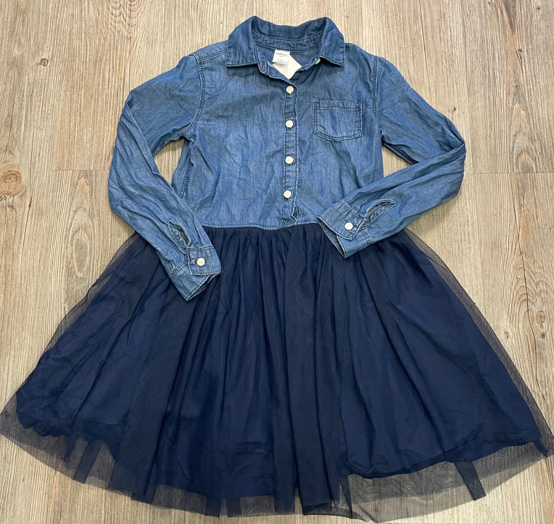 Blue Oshkosh LS  Chambray Dress, 6Y