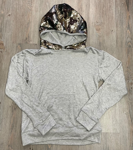 Grey Flowers By Zoe Sequin Camo Hoodie, 10-12Y
