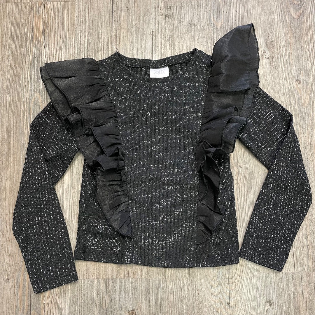 Black Zara Glitter LS Top, 6Y