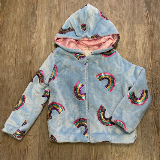 Blue Chenault Girl Zip Sequins  Fleece Hooded  Jacket, 6Y