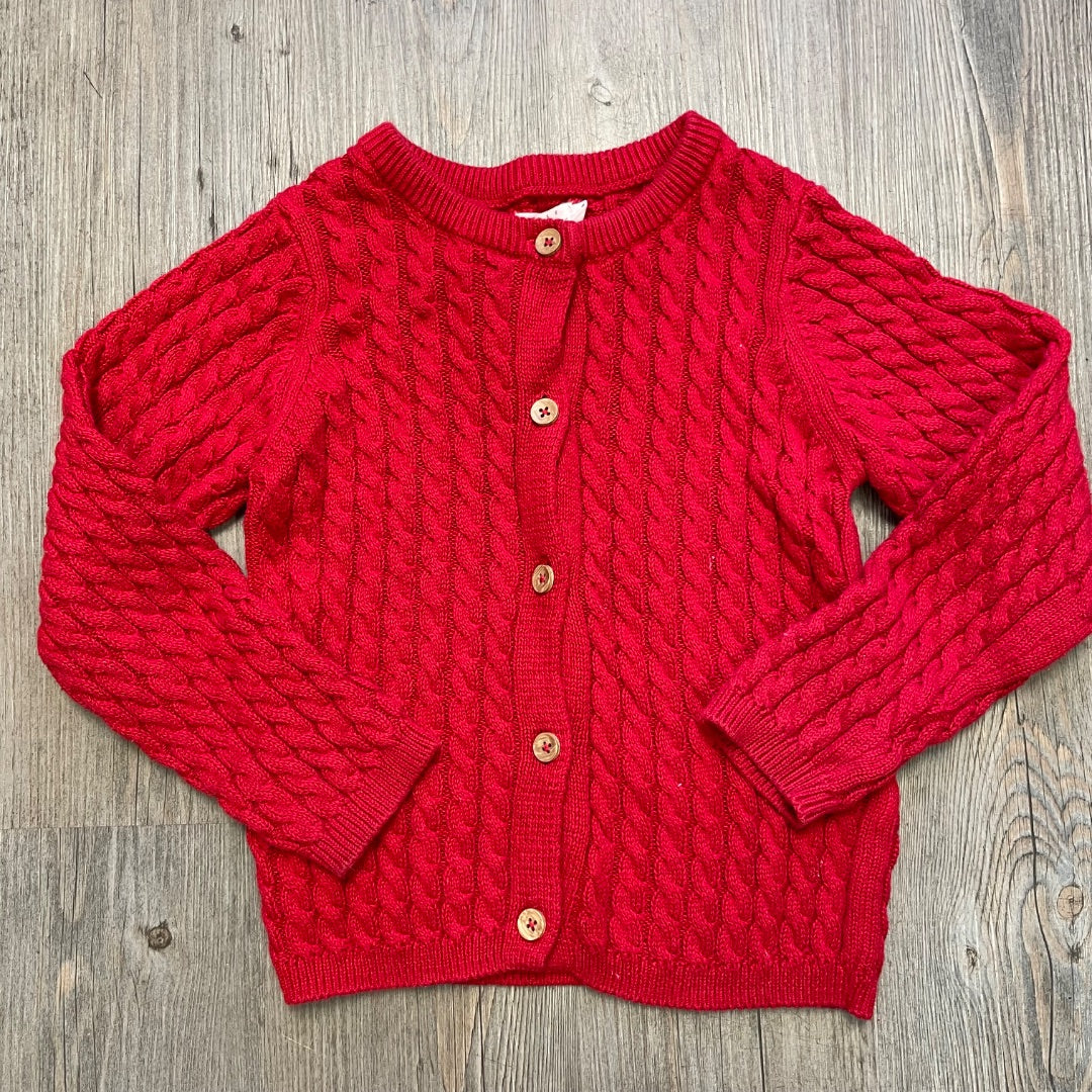 Red Little Earthlings Cable Knit Cardigan, 5-6Y