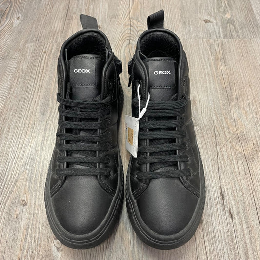 Black Geox NEW Side Zip Lace Up Sneaker, 5Y