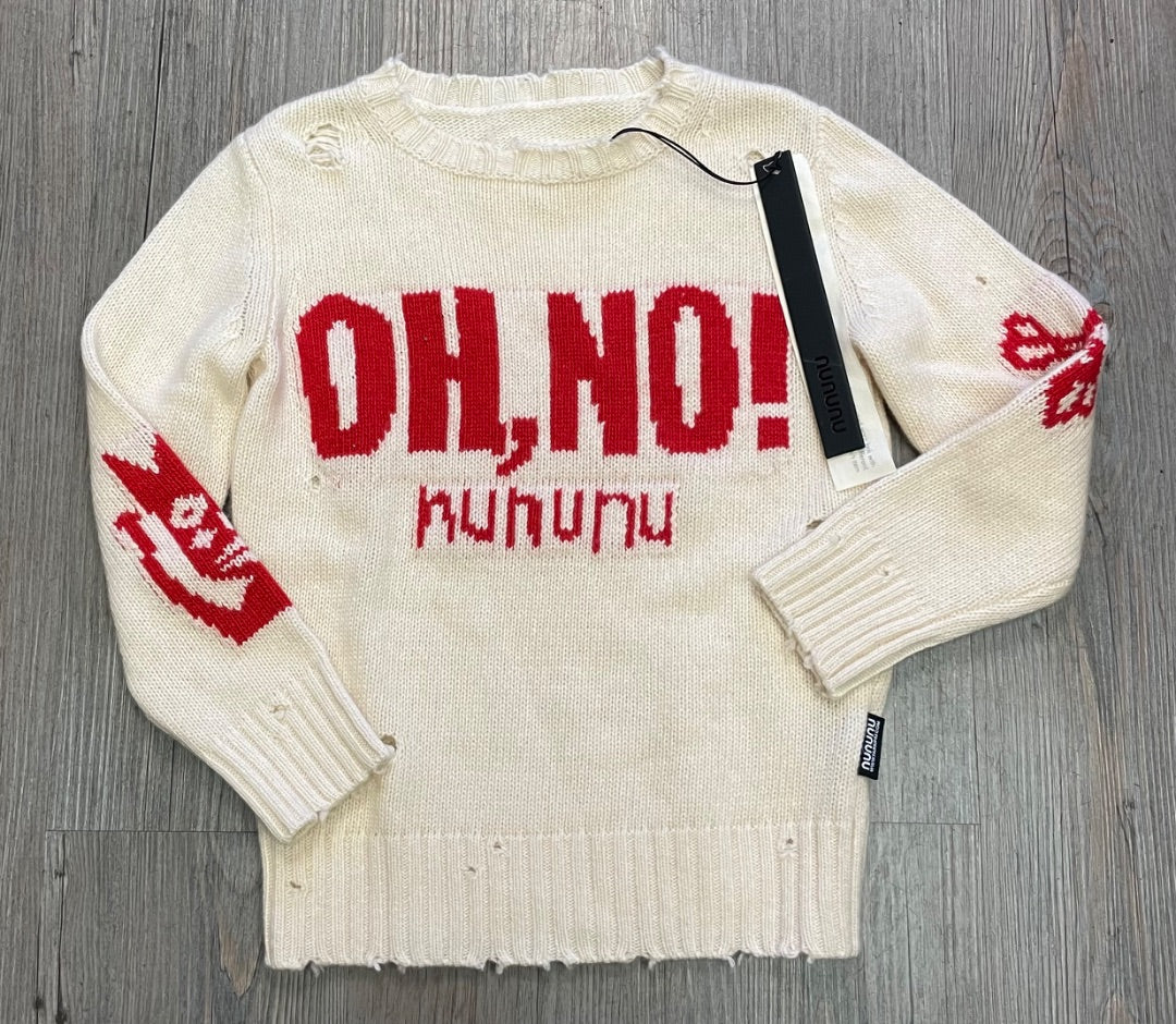 Beige/Red Nununu Oh, No! Knit Distressed Pull Over, 4-5Y