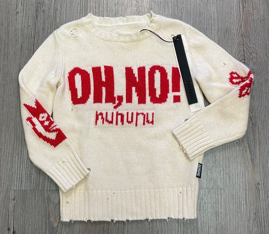 Beige/Red Nununu Oh, No! Knit Distressed Pull Over, 4-5Y