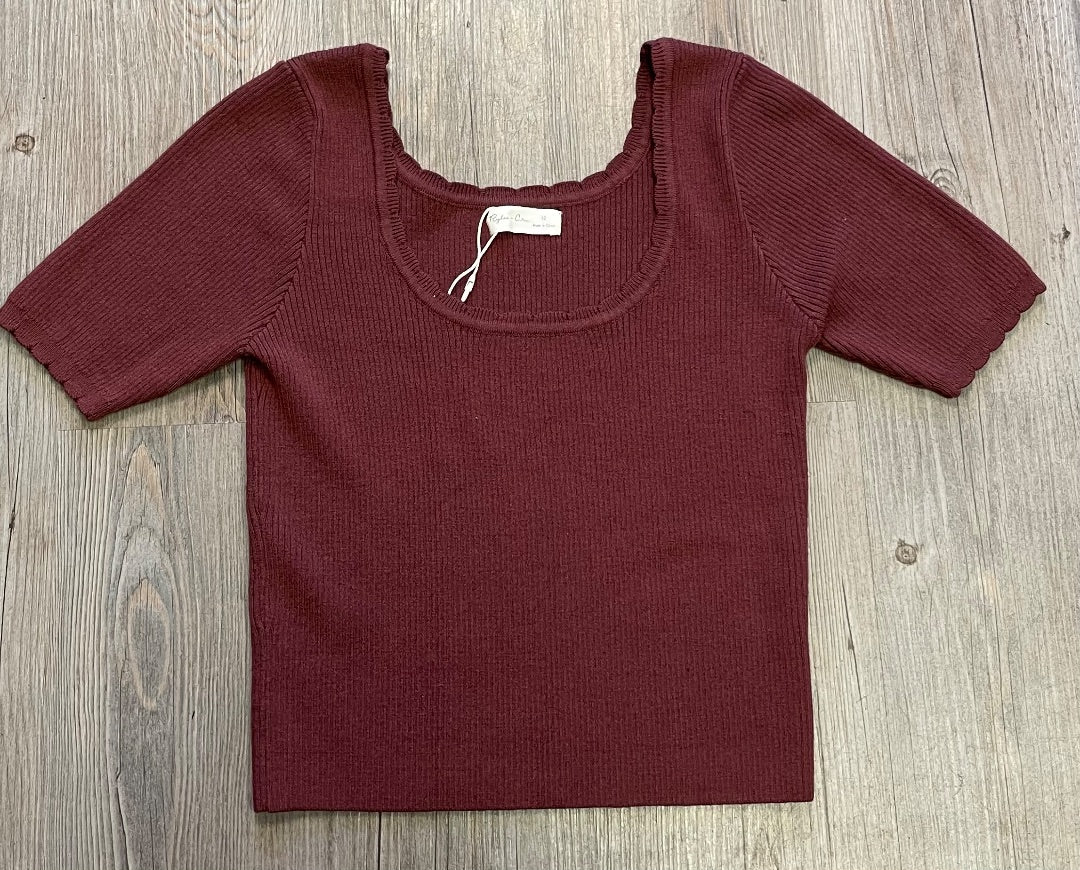 Burgundy Rylee+ Cru Scallop Tee, 12Y