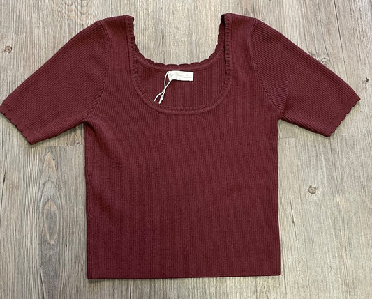 Burgundy Rylee+ Cru Scallop Tee, 12Y