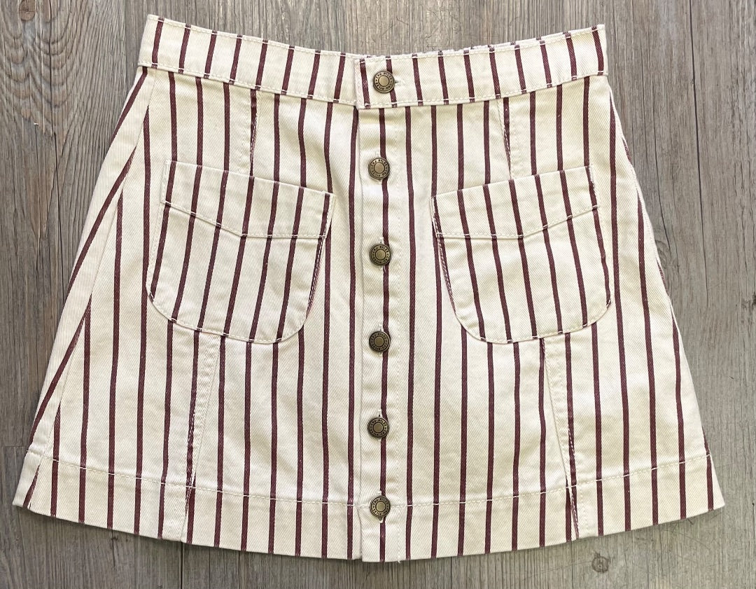 Burgundy Pinstripe Rylee+ Cru Denver Mini Skirt, 12Y