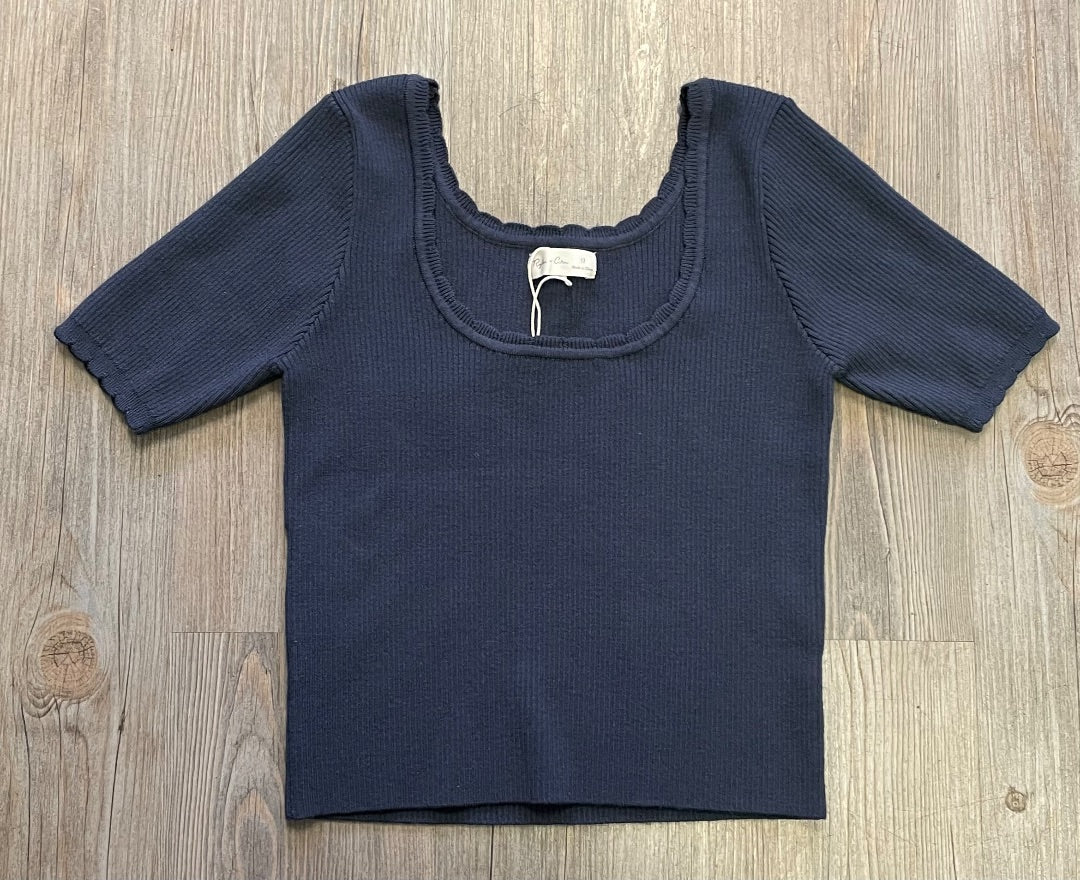 Navy Rylee+ Cru Scallop Tee, 12Y