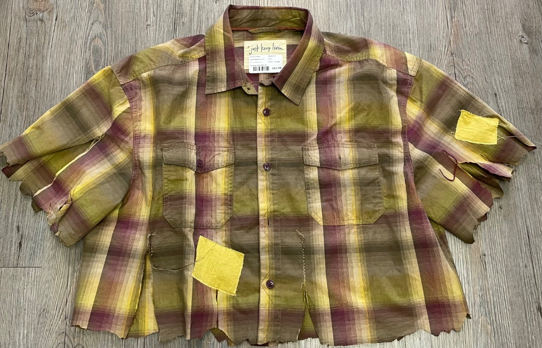 Plaid Green/Yellow Just Keep Living Scarecrow Shirt, Large