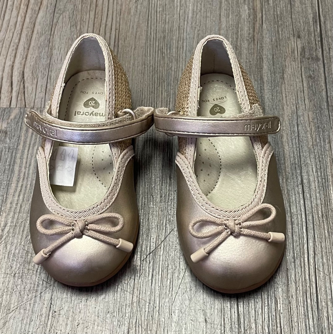 Gold Sequin Mayoral Mary Janes- Velcro, 4T