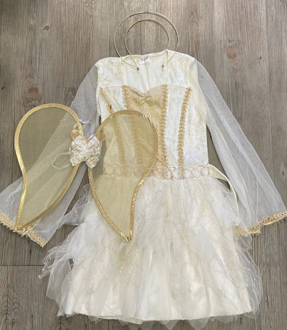 White,Gold Spirit Angel Costume, 8-10Y