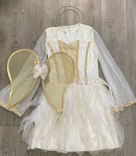 White,Gold Spirit Angel Costume, 8-10Y