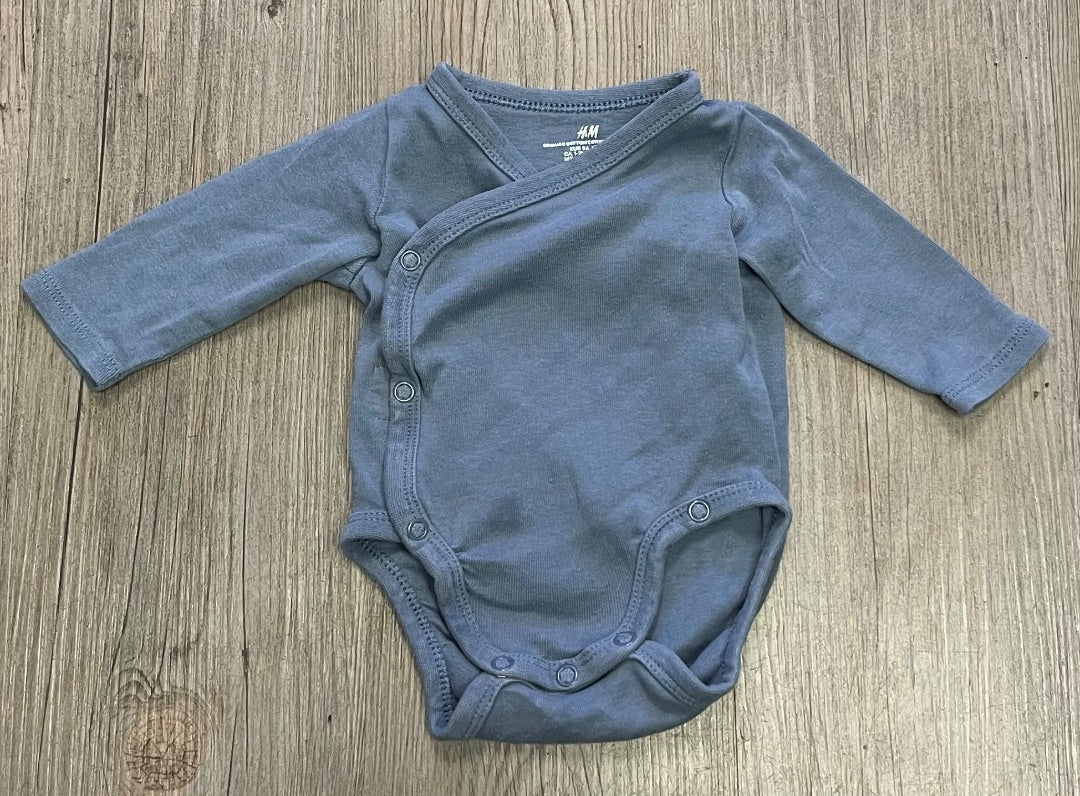 Blue H&M LS Wrap Onesie, 1-2M