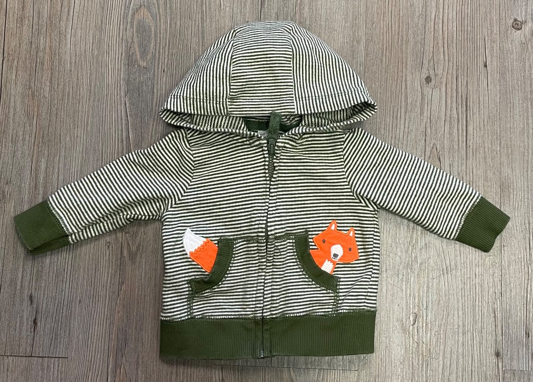 Olive Green Striped Carters Zip Hoodie, 3M