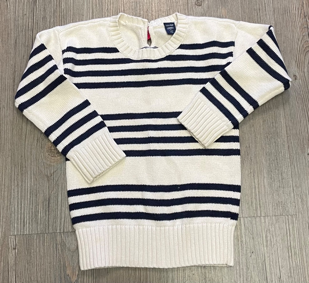 White/Navy Stripe Gap Knit Sweater, 3Y