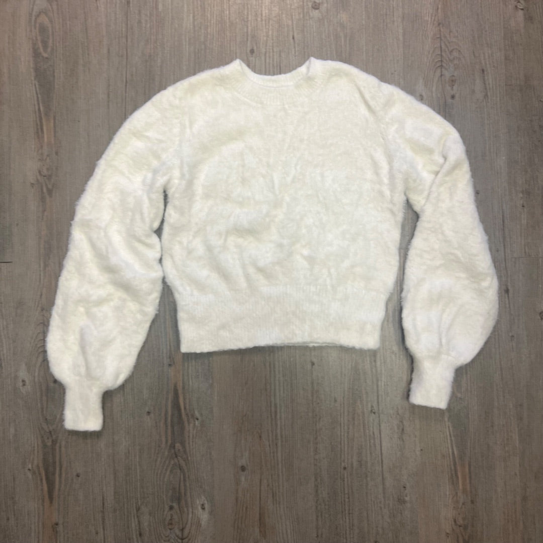 Winter White Sunday Best Fuzzy Crewneck Sweater, 2XS