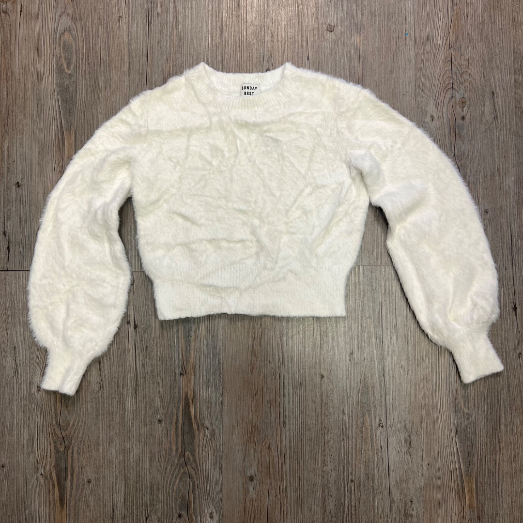 Winter White Sunday Best Fuzzy Crewneck Sweater, 2XS