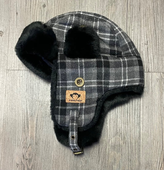 Plaid Grey Appaman Trapper Hat, 5-7Y