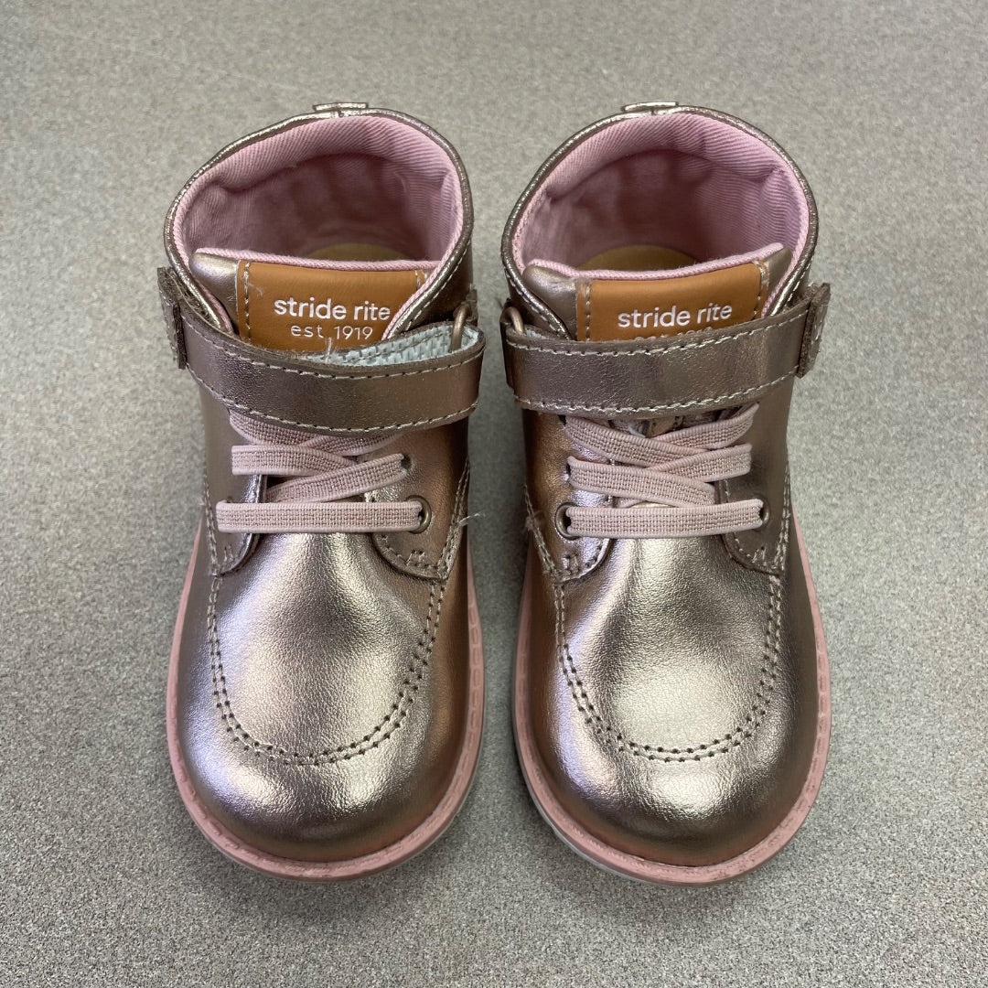 Rosegold Stride Rite Velcro Shoes, 7.5T
