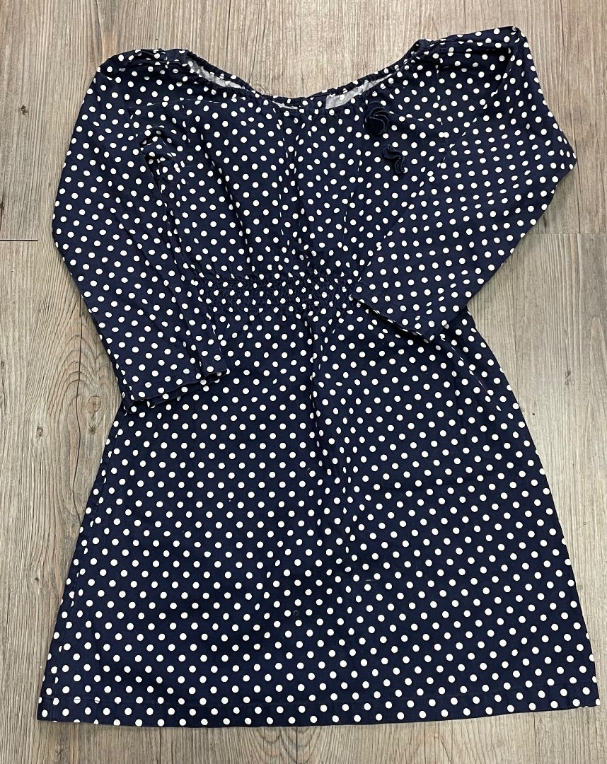 Navy Quince Long Sleeves Polka Dot Dress, 6-7Y