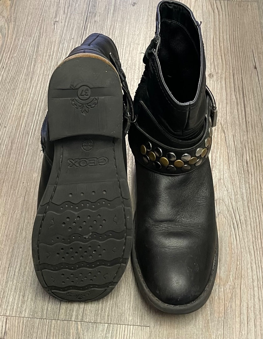 Black Geox Leather Biker Boots, 7Ladies