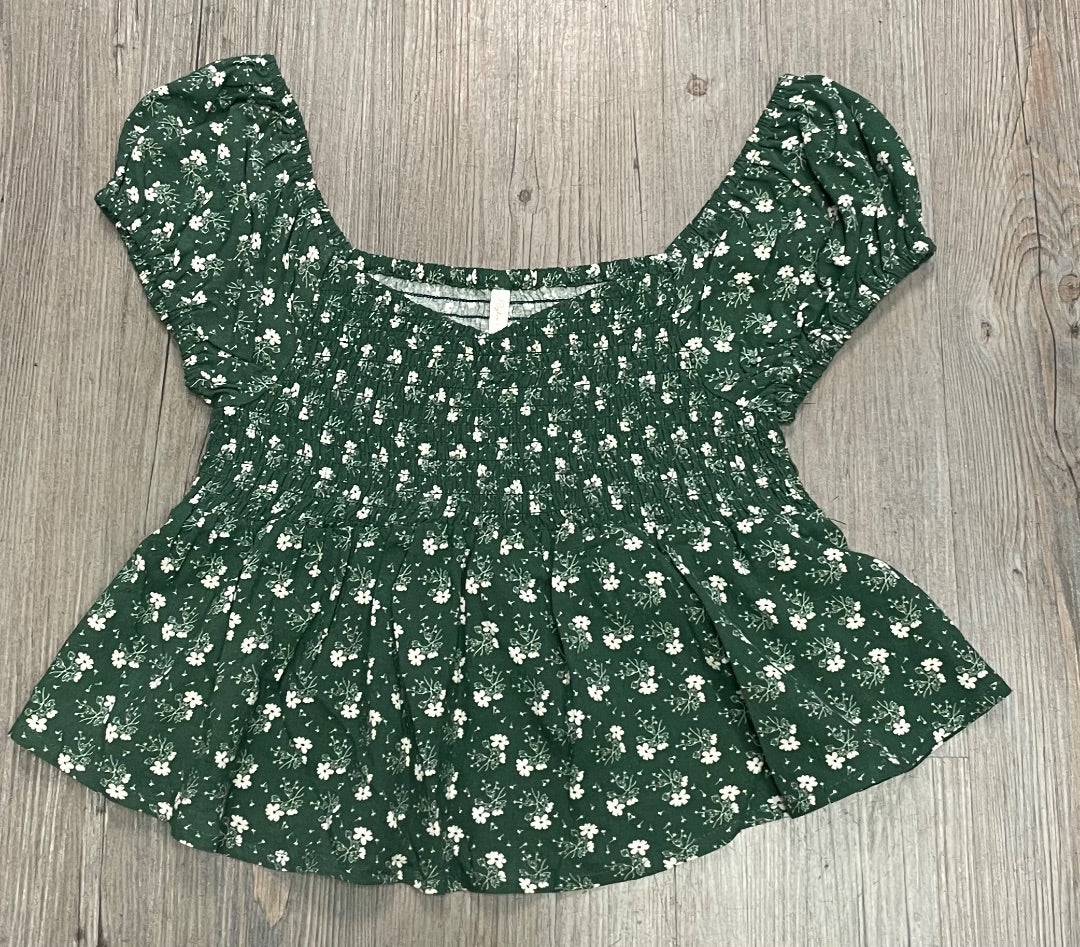 Green Ditsy Rylee+ Cru Flutter Top, 12Y