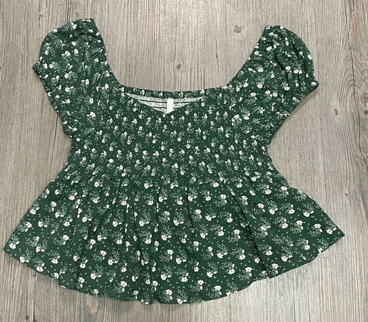 Green Ditsy Rylee+ Cru Flutter Top, 12Y