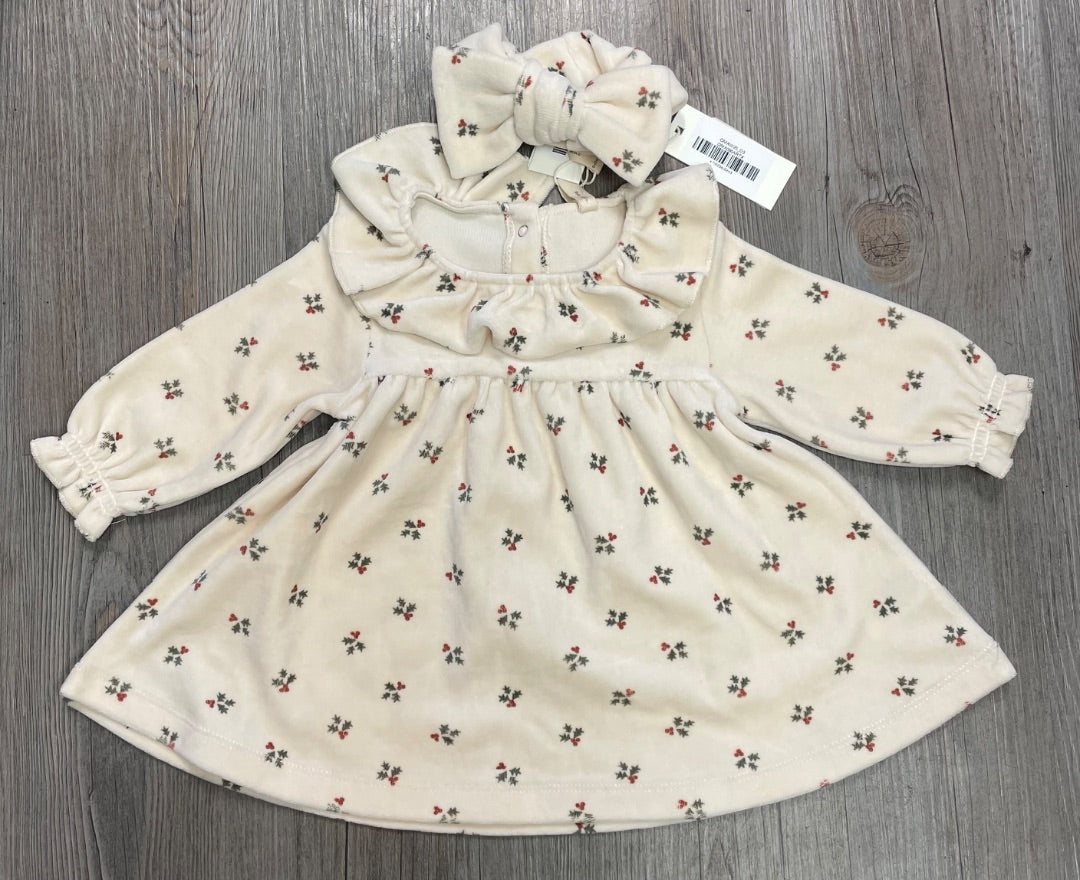 Holly Berry Quincy Mae Velour Baby Dress And Headband, 3-6M