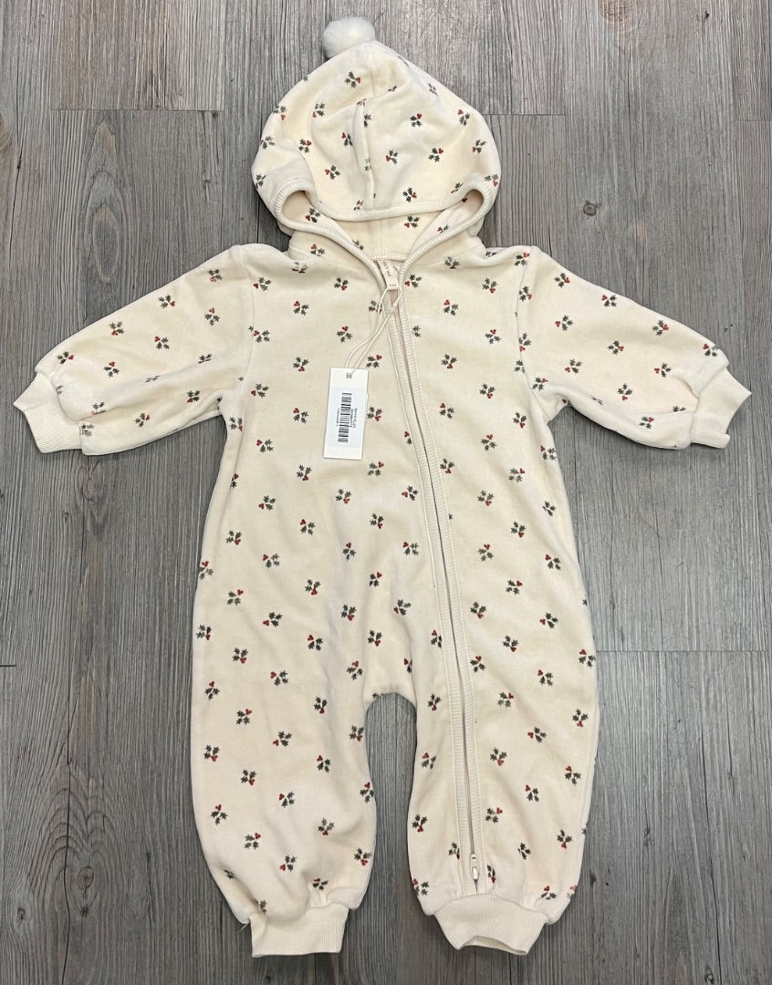 Holly Berry Quincy Mae Velour Zip Jumpsuit, 3-6M