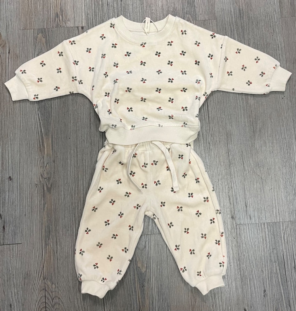 Holly Berry Quincy Mae Velour Relaxex Sweatshirt Set, 3-6M