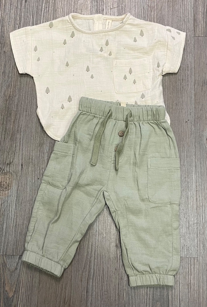 Forest Trees Quincy Mae Woven Boxy Top + Luca Pants, 3-6M