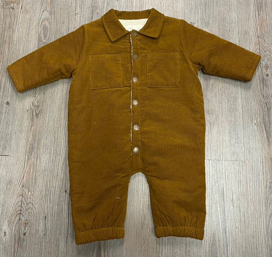 Brown Rylee+ Cru Sherpa lined Corduroy Onesie, 6-12M