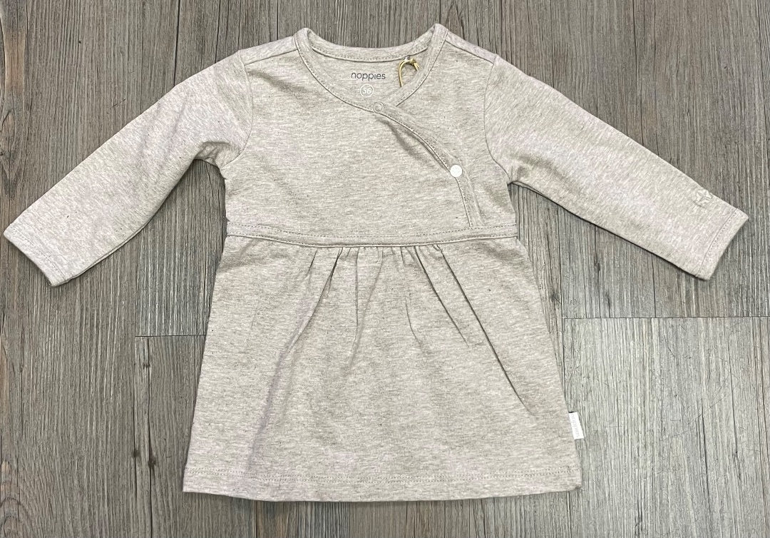 Taupe Melange Noppies Long Sleeve Dress, Newborn