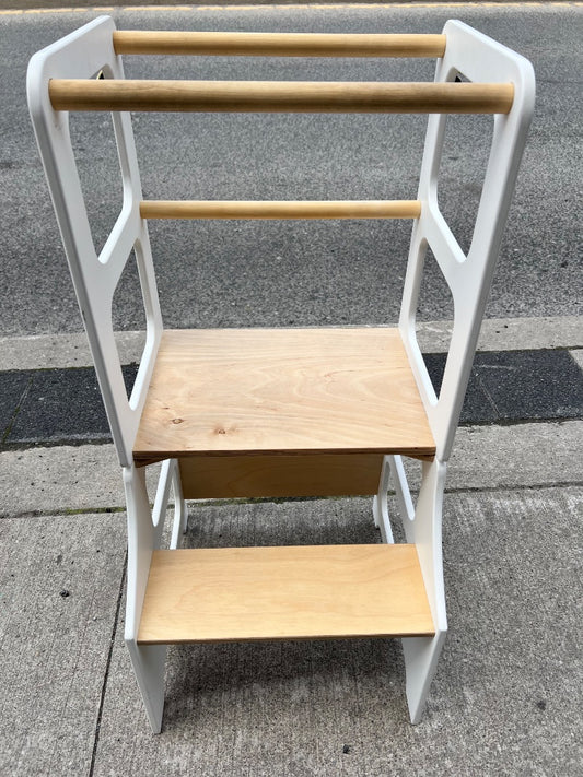 White/Pine  2 In 1 Wooden Step Stool - Learning Tower/Table, Pre-owned