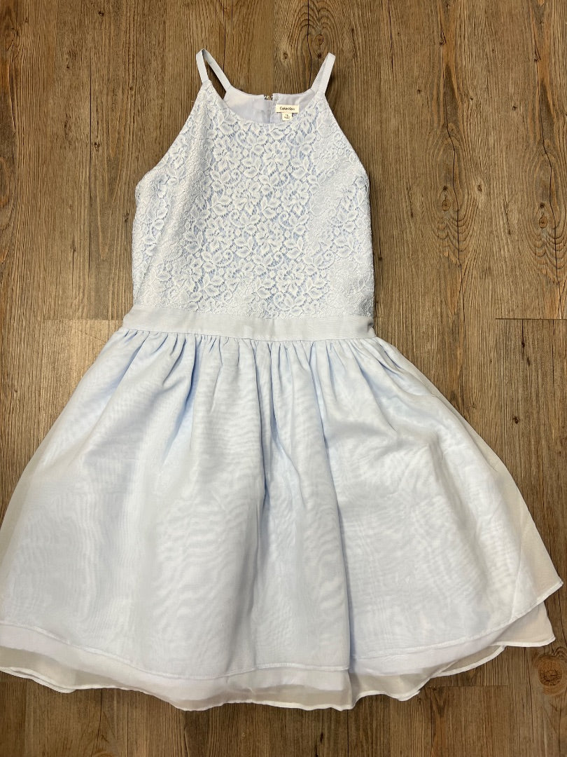 Baby Blue Calvin Klein Lace & Chiffon Sleeveless Dress, 16Y