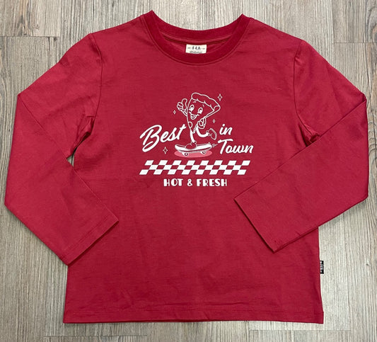 Washed Red F4A Pizza Long Sleeves Tee, 6-7Y