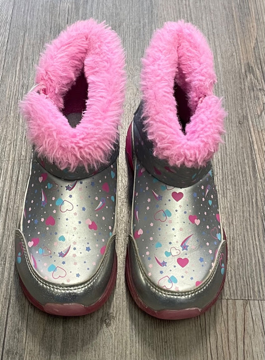 Silver Pink Skechers Side Zip Winter Boots, 9T