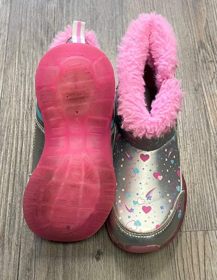 Silver Pink Skechers Side Zip Winter Boots, 9T