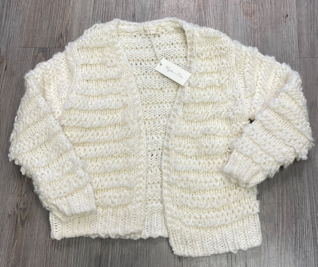 Natural Rylee + Cru Fringe Cardigan, 4-5Y