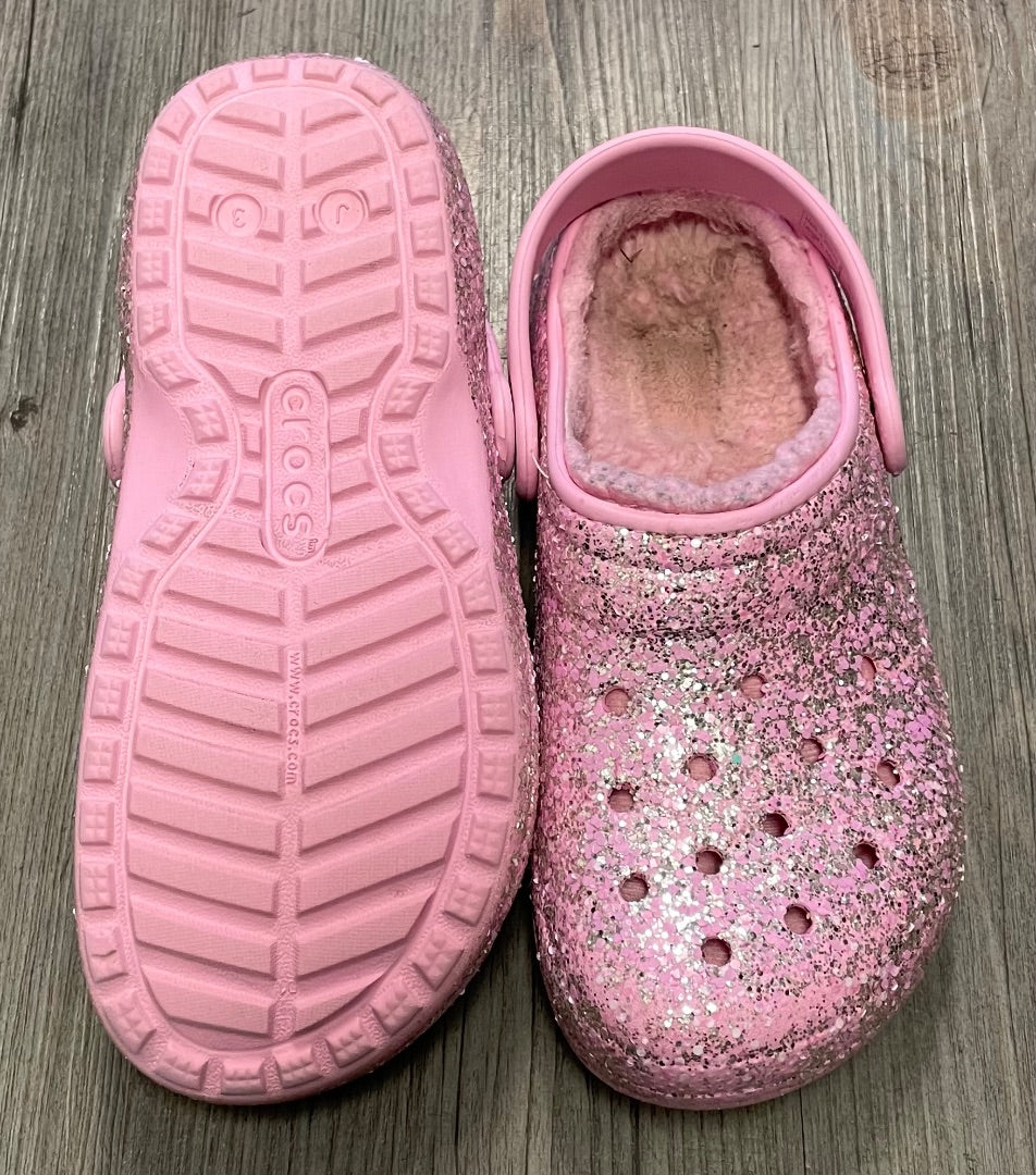 Glitter Pink Crocs Fleecelined Clog, 3Y