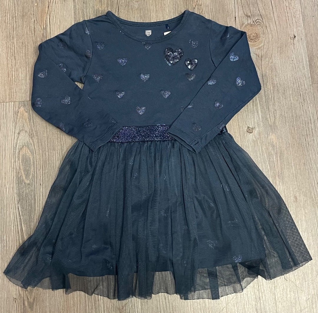Navy Basefield Long Sleeve Dress, 2-3Y
