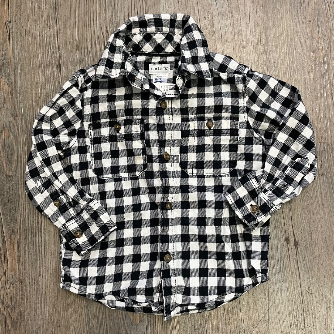 Black White Carters Long Sleeve Shirt, 2Y
