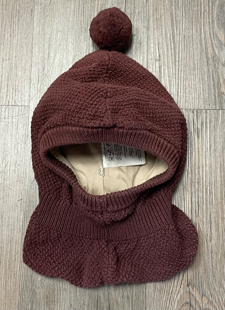 Faded Maroon Wheat Knit Pom Hat, 3-5Y