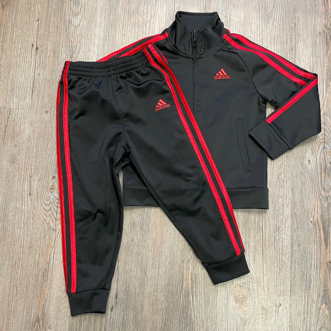 Black Red Adidas 2PC Active Clothing Set, 3Y